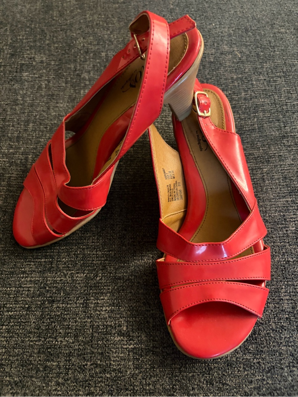 Size 7 Red Women's Peep-Toe Slingback Heels by Solo’s